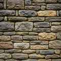Roughly textured stone wall composed of irregularly shaped, rectangular stones. The Royalty Free Stock Photo