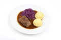 Roulade, red cabbage and knÃÂ¶del Royalty Free Stock Photo
