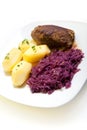 Roulade, red cabbage and potatoes Royalty Free Stock Photo