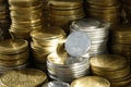 Rouleaus of ukrainian coins of different value Royalty Free Stock Photo