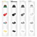 Roulette in the casino, dice, chips, gold credit card. Casino set collection icons in cartoon black monochrome outline Royalty Free Stock Photo