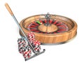 Roulette, casino rake and gambling chips 3D