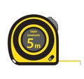 Roulette construction tool, yellow measure tape, in flat style.