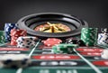 Roulette game table with chips with isolated black background Royalty Free Stock Photo
