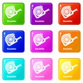 Roulette icons set 9 color collection