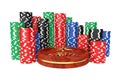 Roulette Wheel with Colorful Poker Casino Chips. 3d Rendering Royalty Free Stock Photo