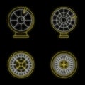 Roulette wheel fortune icons set vector neon