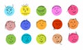 Round abstract comic Faces with various Emotions. Crayon drawing style.Hand drawn trendy Vector illustration. Royalty Free Stock Photo