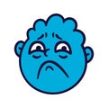 Round Abstract Face With Sad Emotions. Sorrow Emoji Avatar. Portrait Of An Upset Man. Cartoon Style.