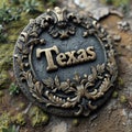 Round antique bronze badge with inscription - Texas