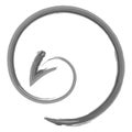 The round arrow curls inward. Hand drawn watercolor pointer pointing towards the center