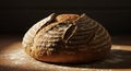 Rustic Artisan Bread Loaf with Detailed Crust and Flour Dusting Royalty Free Stock Photo