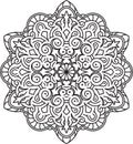 Round asymmetrical decorative element - lace mandala in zentangle style. Stylized vector flower for design or tattoo. Royalty Free Stock Photo