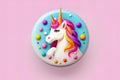 A round badge of a unicorn on it