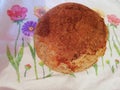 Round baked bread on white cloth round baked bread on white cloth,homemade bread with integral flour