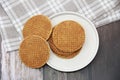 Round baked corrugated belgian waffles