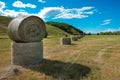 Round bales of hay in the field.