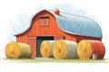 round bales of hay stacked outside a wooden barn Royalty Free Stock Photo