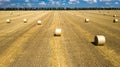 Round bales are bales of hay, straw or forage rolled in the shape of a large cylinder. When the legumes grow to a Royalty Free Stock Photo