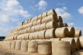 Round bales of straw straightened into a pyramid shape. Royalty Free Stock Photo