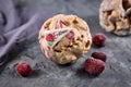 Round ball shaped traditional food called `Schneeballen`, meaning `Snowball`, made from shortcrust pastry Royalty Free Stock Photo