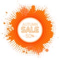 Round banner for the autumn sale with orange splashes Royalty Free Stock Photo