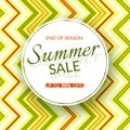 Round banner Summer sale end of season 90% discount on a vintage geometric background retro theme Summer colors Design template