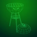 Round barbecue grill. Outdoor bbq party. Wireframe low poly mesh