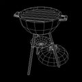 Round barbecue grill. Outdoor bbq party. Wireframe low poly