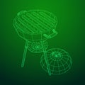 Round barbecue grill. Outdoor bbq party. Wireframe low poly