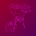 Round barbecue grill. Outdoor bbq party. Wireframe low poly mesh