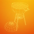 Round barbecue grill. Outdoor bbq party. Wireframe low poly mesh