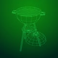 Round barbecue grill. Outdoor bbq party. Wireframe low poly mesh