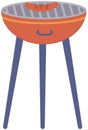 Round barbeque grill, BBQ icon, device for grilling food isolated, sausage roasted on hot coals