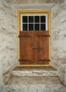 Hancock Shaker Village Round Stone Barn recessed  shuttered window Royalty Free Stock Photo