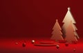 Round base podium, ball gold and red circle with tree for christmas and new year abstract background Royalty Free Stock Photo