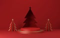 Round base podium, ball gold and red circle with tree for christmas and new year abstract background Royalty Free Stock Photo