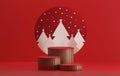 Round base podium, ball gold and red circle with tree for christmas and new year abstract background Royalty Free Stock Photo