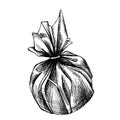 Round bath bomb wrapped in a package. EPS hand drawn black and white vector graphic illustration. Isolated object on a Royalty Free Stock Photo