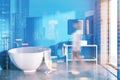 Round bathtub blue bathroom interior toned Royalty Free Stock Photo