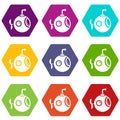 Round bathyscaphe icons set 9 vector