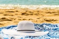 Round Beach Towel, Hat And Sunglasses In Summer