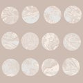 Round beige marble pattern texture set. Vector pale illustration.