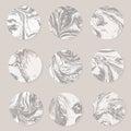 Round beige marble pattern texture set. Vector pale illustration.