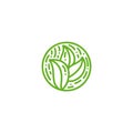 Round bio emblem in a circle linear style. Tropical plant green leaves logo. Vector abstract badge for design of natural Royalty Free Stock Photo