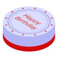 Round birthday cake icon, isometric style