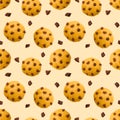 Round biscuits with chocolate chips. Seamless pattern