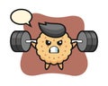 Round Biscuits Mascot Cartoon with a barbell