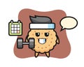 Round Biscuits Mascot Cartoon doing fitness with dumbbell