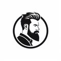 Round black barber shop icon isolated on white created with Generative AI